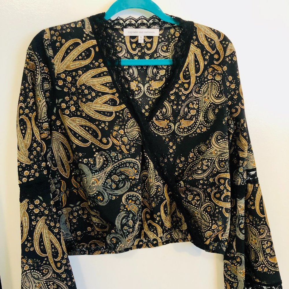 Paisley Surplice Top with Bell Sleeves
